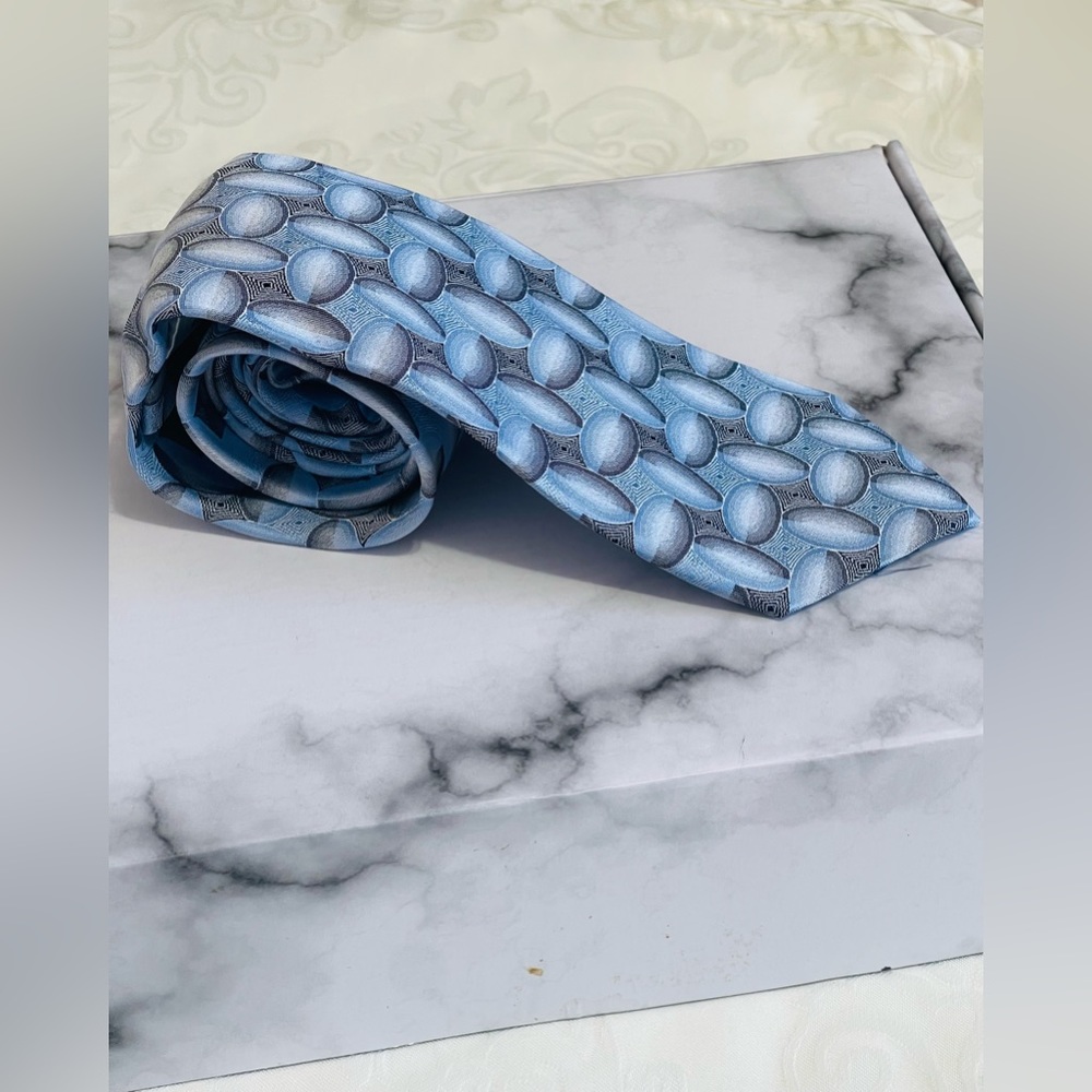 PIERRE CARDIN TIE NECKTIE GEOMETRIC BLUE SILVER